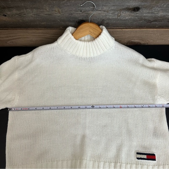 Tommy Hilfiger Cream Crop Knit Pull Over Sweater Sz Large Mock Turtleneck 90’s - Picture 7 of 10